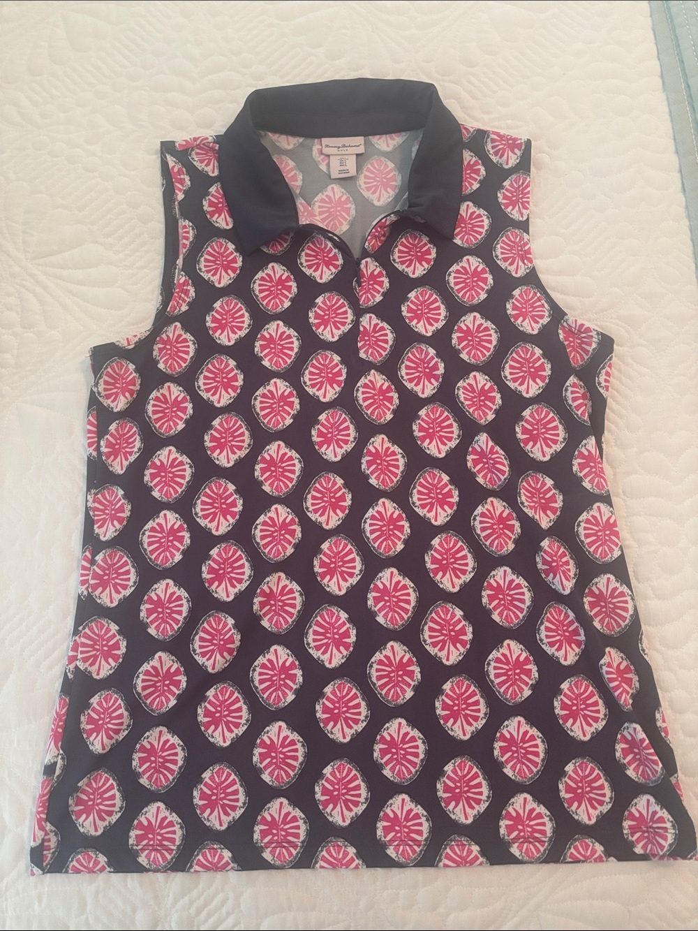 Tommy Bahama Sleeveless Polo Tank - Pink and Black Medallion Print